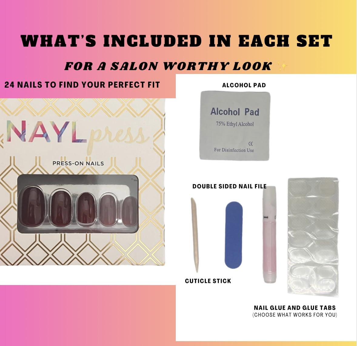 Naylpress Press On Nails - Crimson Cafe | Red Short Round Nails, Reusable | 12 Sizes, 24 Nail Set