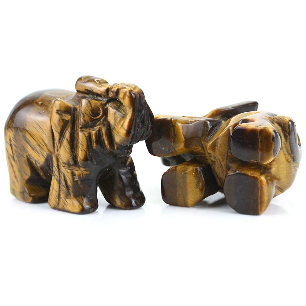 Tiger Eye Elephant Gemstone Figurines Hand Carved Pocket Statue Healing Crystals Good Luck for Home Decor 1.5 inches