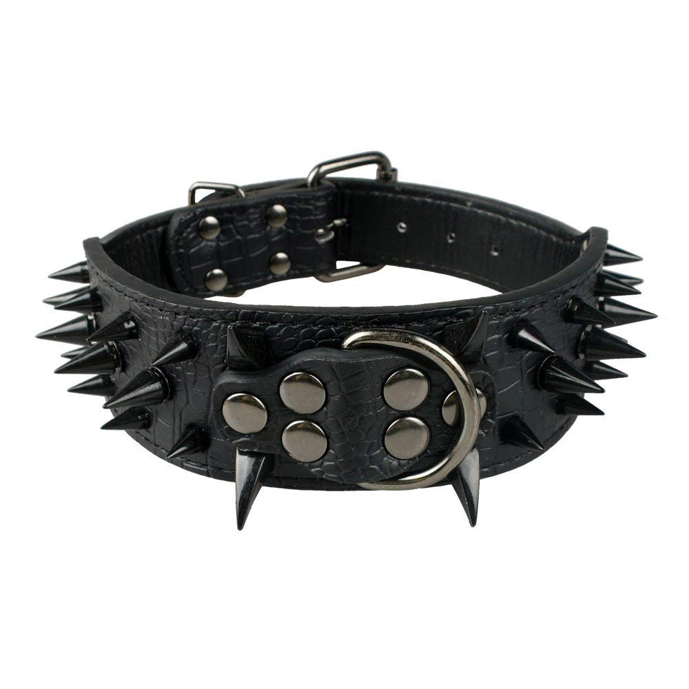 Serijoars Spiked Studded Dog Collar, PU Leather Dog Collar, Adjustable Pet Collars for Medium or Large Breed Pet (M, Pink)