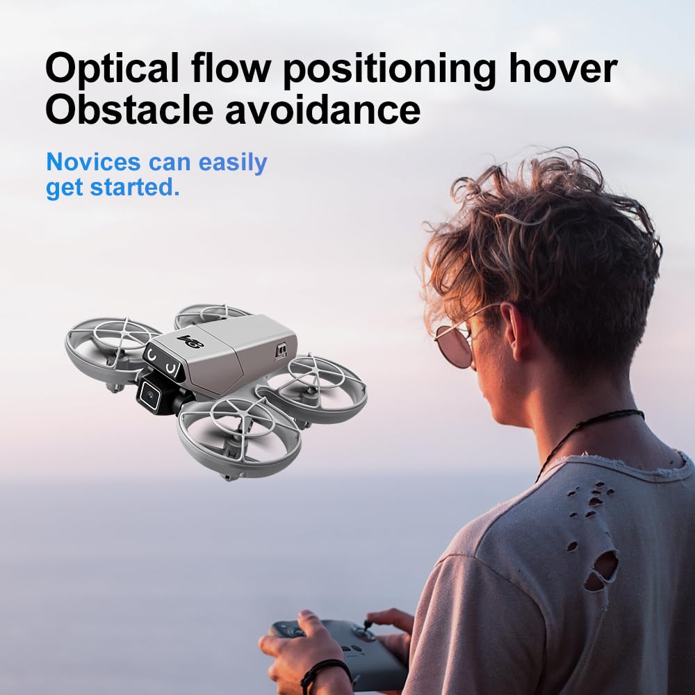 Mini Remote-Control Drone With Camera, A Quadcopter Featuring a Full-Guard Propeller Design to Reduce Collision Risks, With Cool LED “Eye” Lights and Flashing Tail Lights. Obstacle Avoidance, Optical Flow Positioning, 90° Adjustable Camera, Altitude Hold,