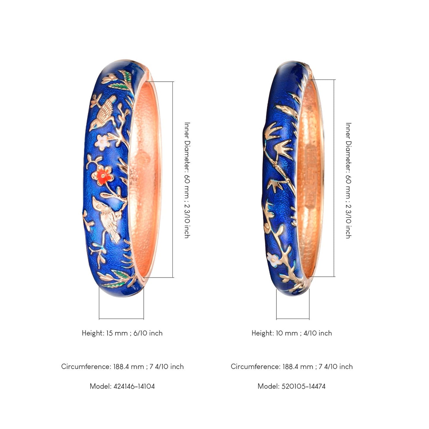 UJOY Colors Handcraft Jewelry Cloisonne Bracelet Enamel Bird Spring Hinged Womens Bangles Gifts Box 55C49-55A117 Navy Blue