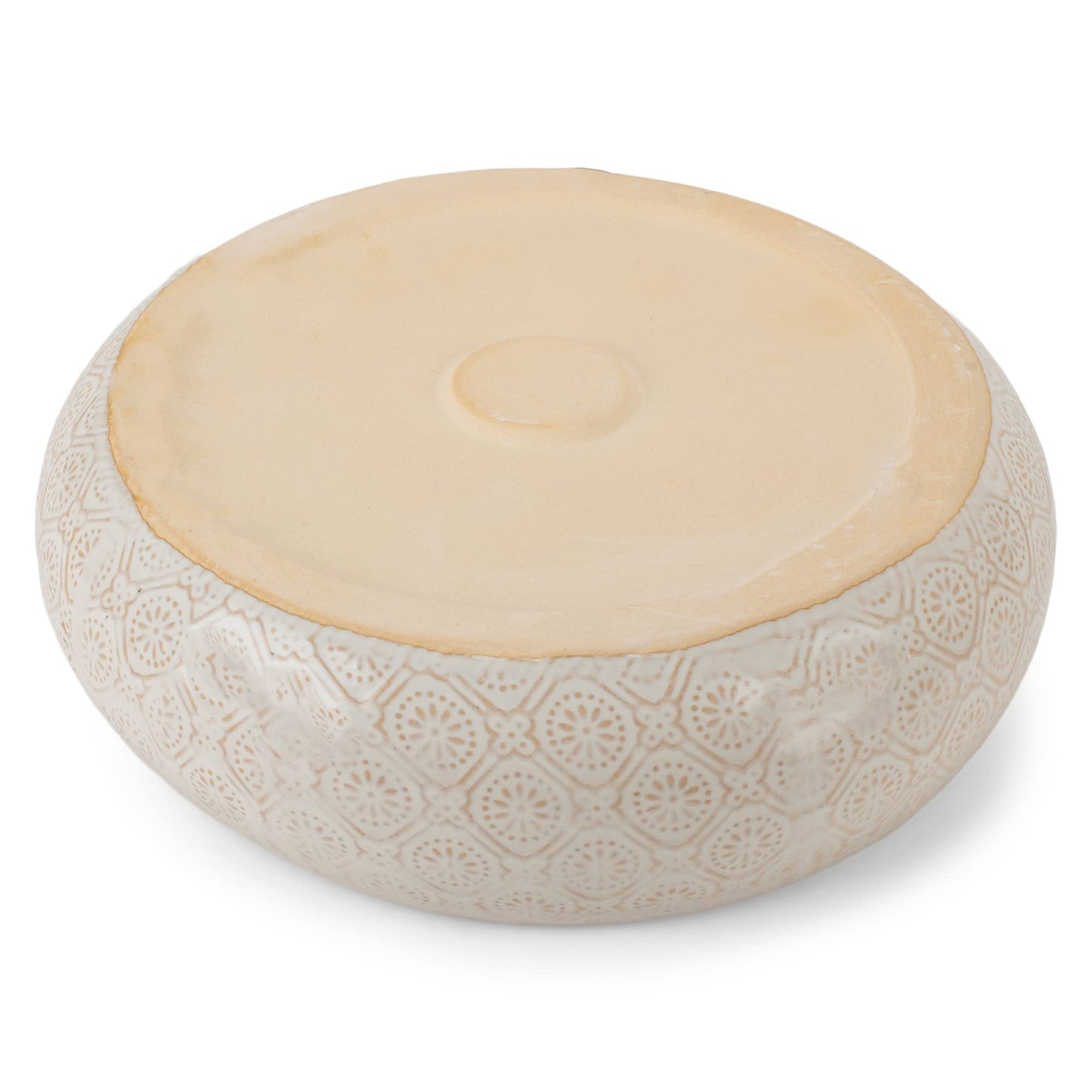 Napco Diamond and Circular Embossed Antique White 8.75 Inch Ceramic Flower Pot Planter