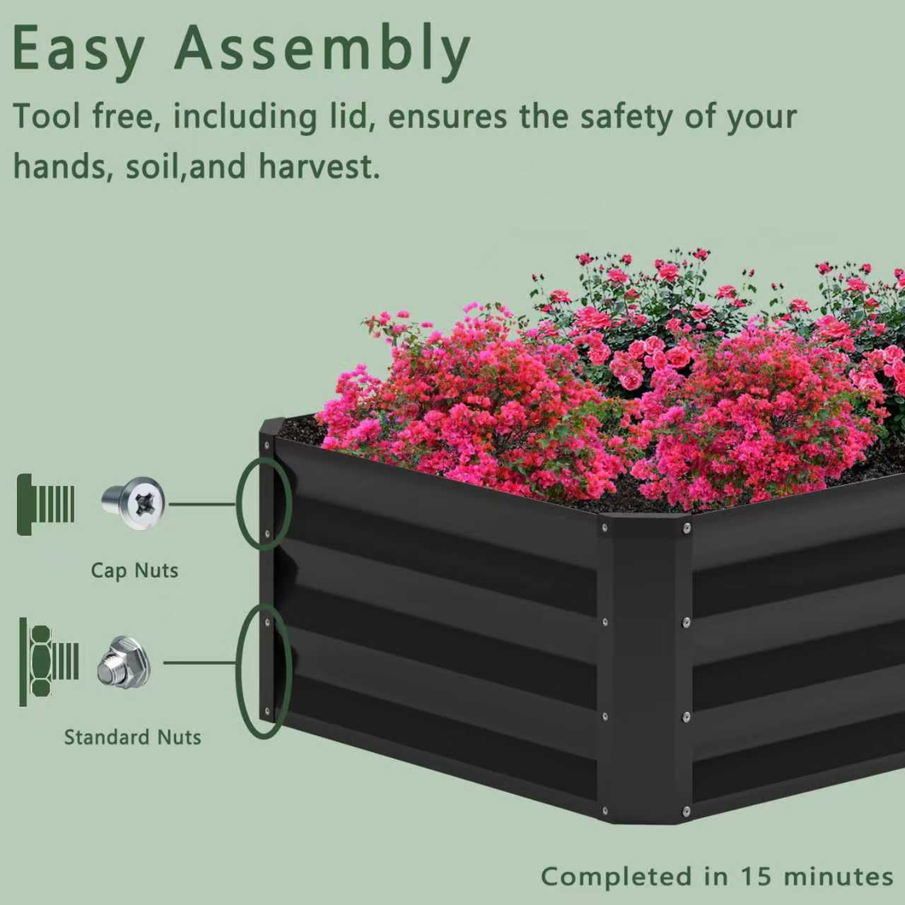 Nedenyou 2PCS 4x2x1FT Galvanized Raised Garden Bed,Planter Raised Beds-Metal Garden Box,Large Plant for Outdoor Planting, Vegetables Bed，Flower,herb-Black