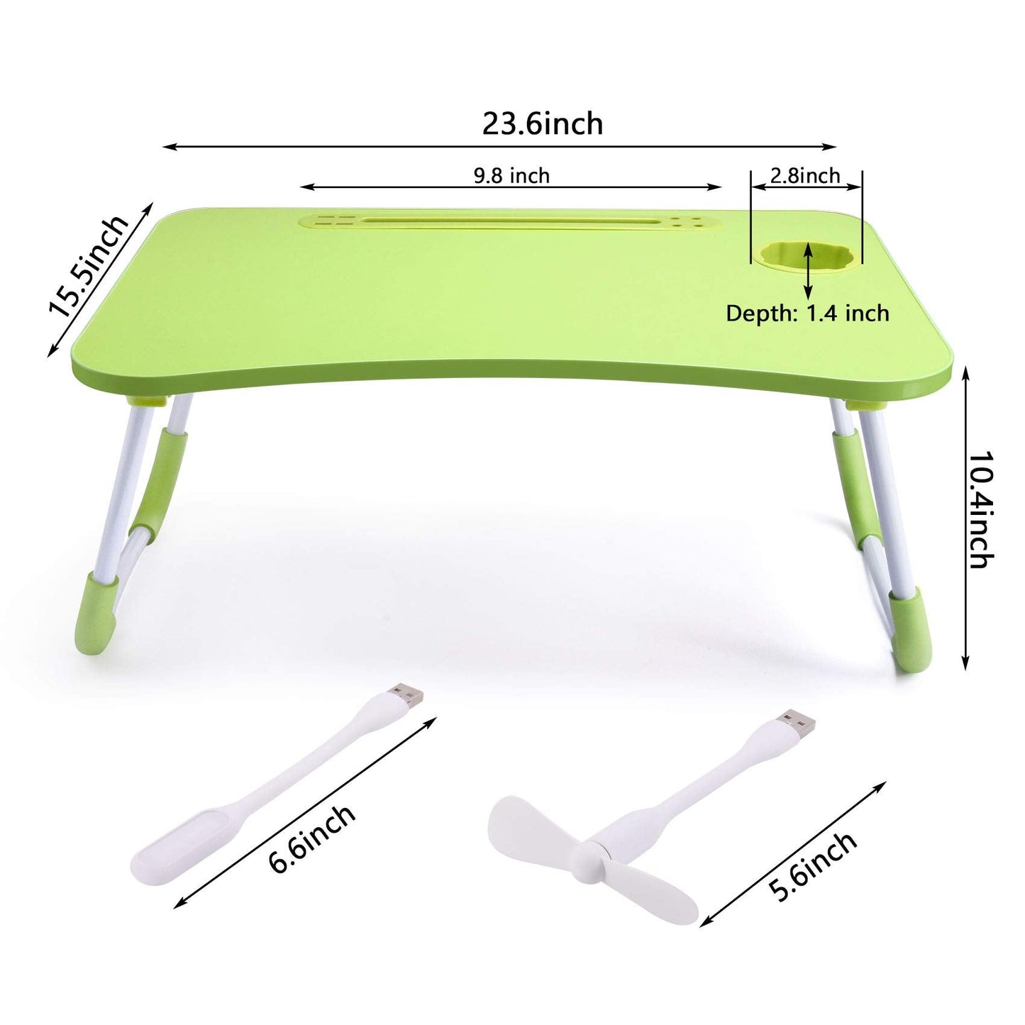 Slendor Lap Desk with Cup Holder, Foldable Laptop Table for Bed, Portable Bed Desk for Laptop and Writing, Computer Tray with Tablet Slot, Notebook Stand Reading Holder for Couch Sofa Floor,Green