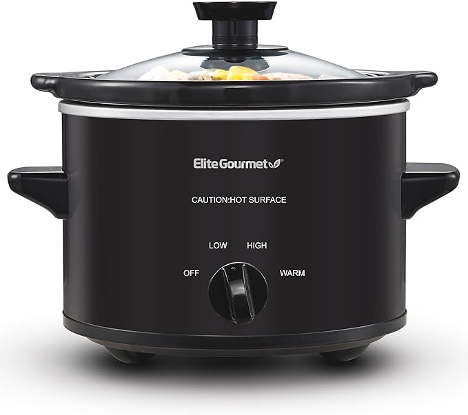 Elite Gourmet MST-250XB Electric Slow Cooker Ceramic Pot, with Adjustable Temp, Entrees, Sauces, Soups, Roasts, Stews & Dips, Dishwasher Safe (1.5 Quart, Black)