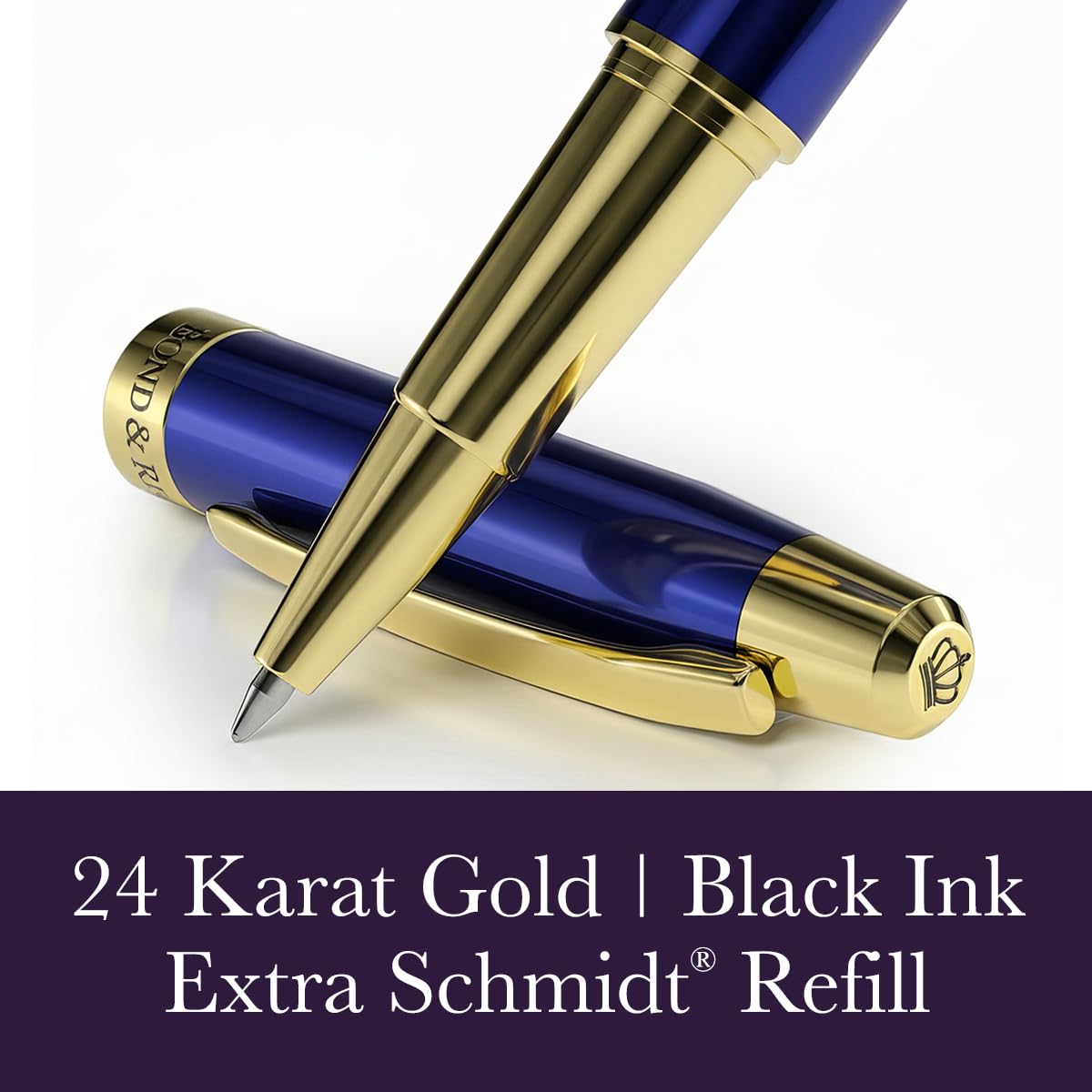 Bond & Regent 24 Karat Gold Luxury Rollerball Pen - Fancy Executive Professional Writing Gift Set for Men & Women, Nice Pens, Royal Blue