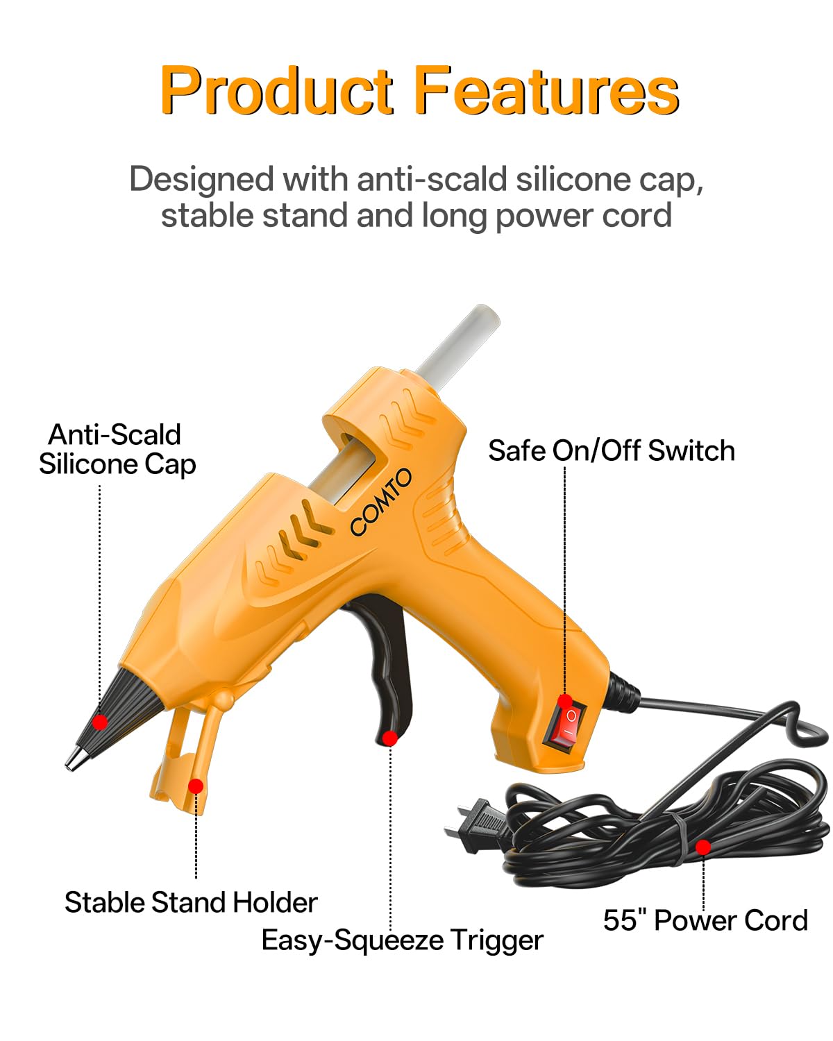COMTO Hot Glue Gun Kit with 30 Sticks, 20W Fast Preheating Mini Hot Glue Gun and Sticks Set for School Crafts DIY Arts and Quick Home Repairs, Yellow