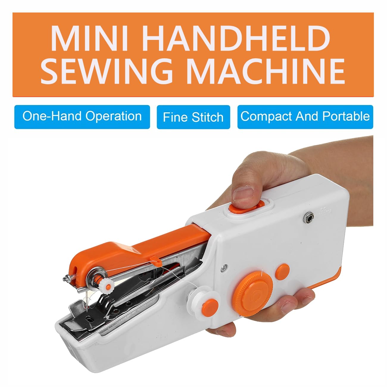 Handheld Sewing Machine, Mini Sewing Machine Handheld for Quick Stitching with Sewing Kits Suitable for Home,Travel,DIY (Orange)