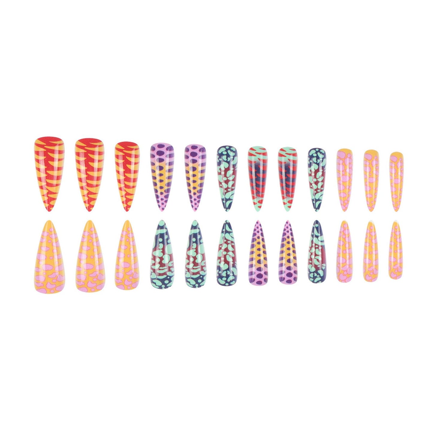 SINHOT Stiletto Press on Nails - Long Fake Nails, Glossy Finish, Colorful Ombre & Abstract Graffiti, DIY Artificial False Nail Art - 24 Pcs Nail Kit with Glue