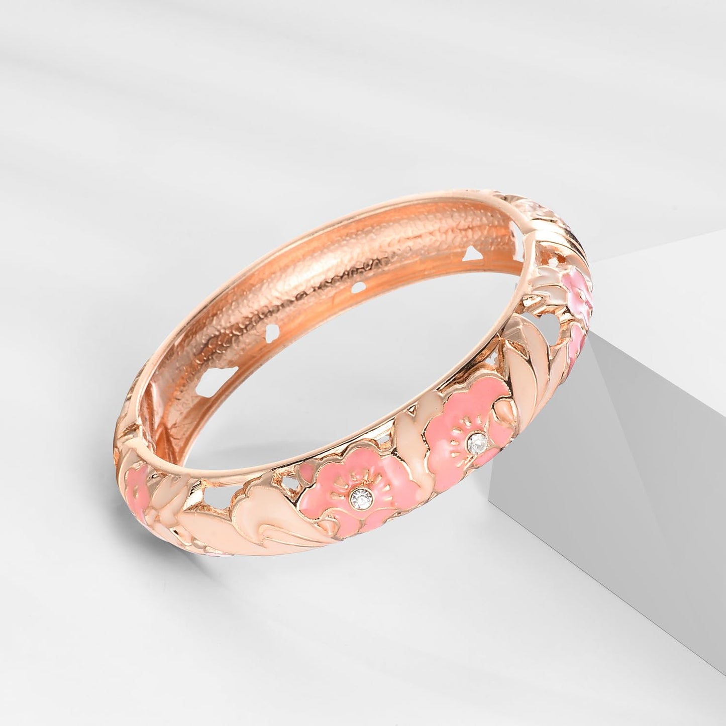 UJOY Colors Handcraft Jewelry Cloisonne Bracelet Enamel Hollowed Bird Spring Hinged Womens Bangles Gifts Box 88A08-55A18 Pink White