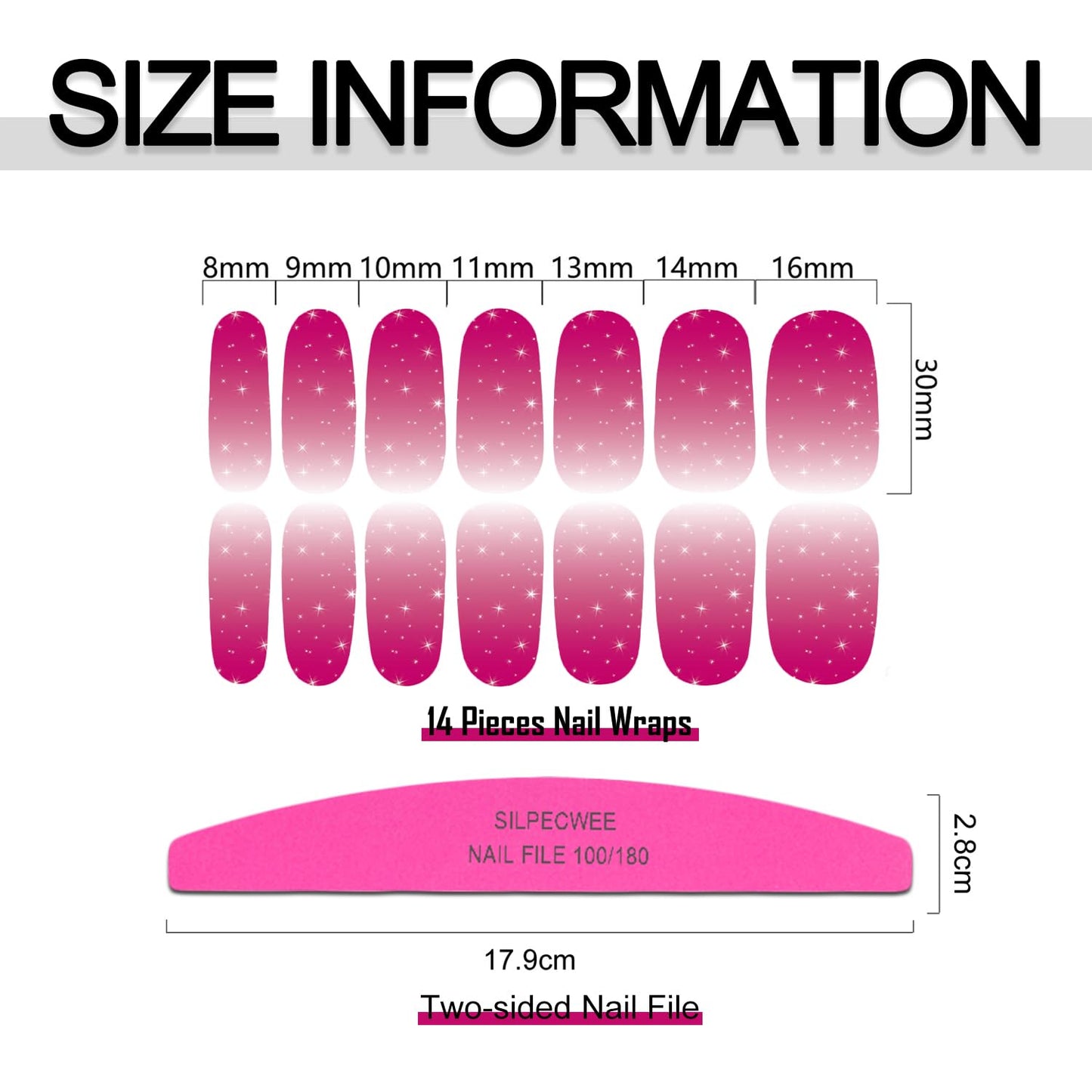 SILPECWEE 20 Sheets Glitter Nail Polish Stickers Full Nail Wraps for Women Gradient Color Adhesive Stick on Nail Polish Strips Gel Nail Strips Fingernail Manicure Design with Nail File