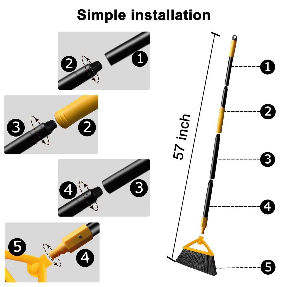 Heavy Duty Yellow Angle Broom with Long Handle