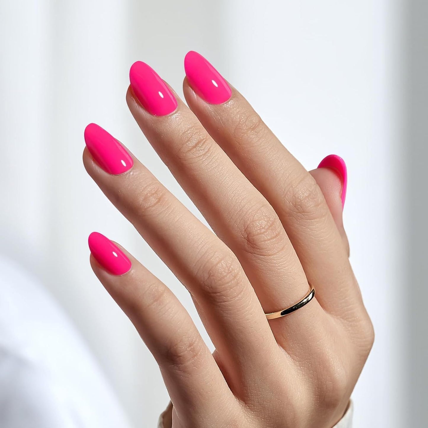 Rose Press on Nails short Almond Fake Nails Rose Pink Designs False Nails Full Cover Glossy for Women Daily Wear Manicure Decoration 24Pcs