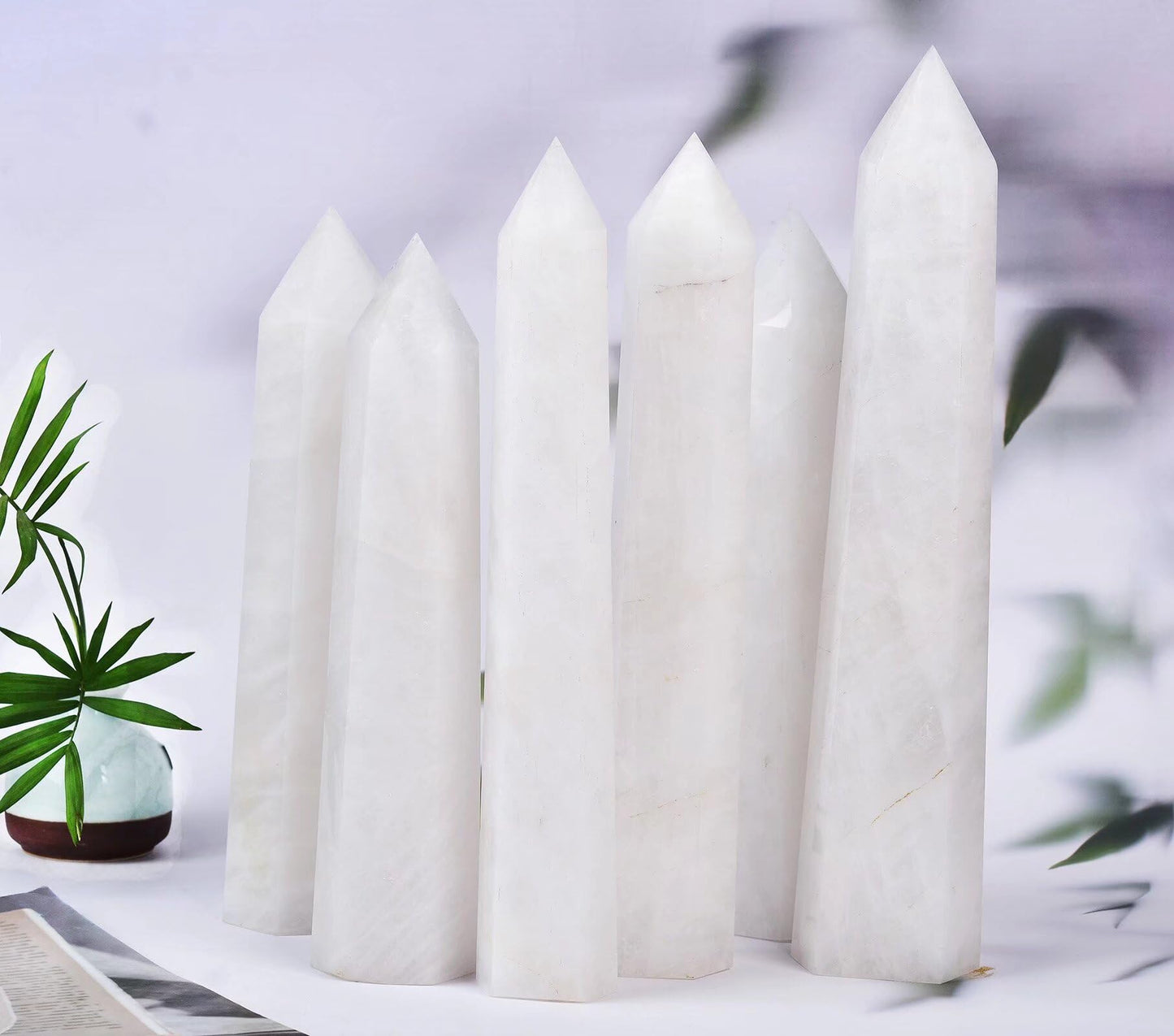 AMOYSTONE Large White Crystal Quartz Wand 1PC Healing Crystal Stone Obelisk Tower 6 Faceted Column Reiki Chakra Meditation Gift 2.2-2.6 LBS