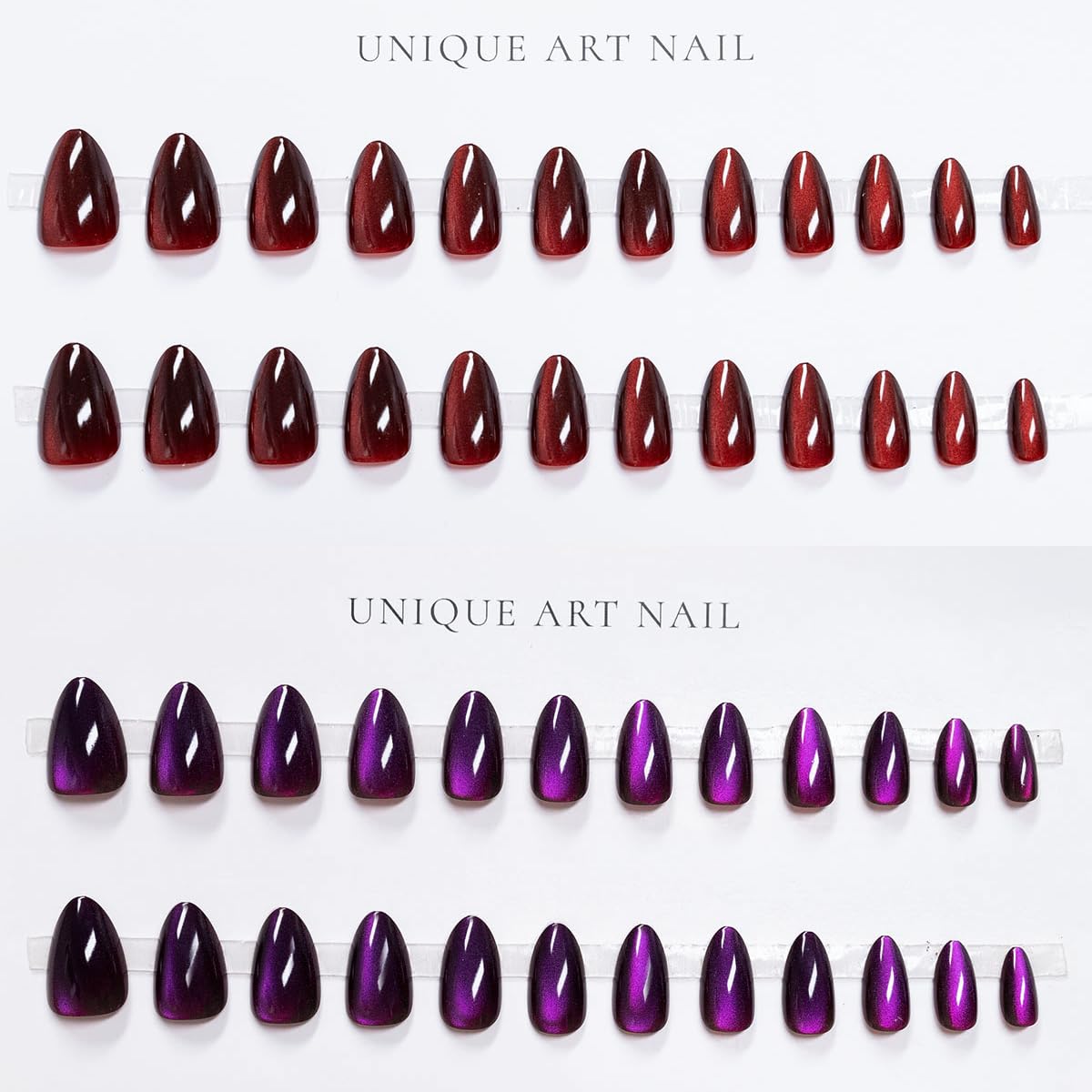 KQueenest 4 Packs Gel Press On Nails Short Almond, Cat Eye Press On Nails Short Stiletto, Dark Chrome Fake Nails Press Ons, Shiny Glitter Black Glue on Nails for Women Decoration, 96 Pcs Gift Kit