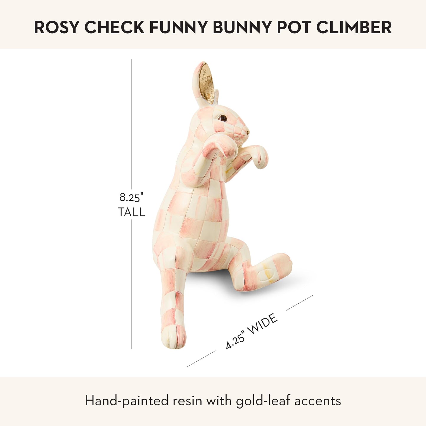 MACKENZIE-CHILDS Pot Climber, Decorative Indoor and Outdoor Planter Hanging Decor, Pink-and-White Rosy Check Funny Bunny