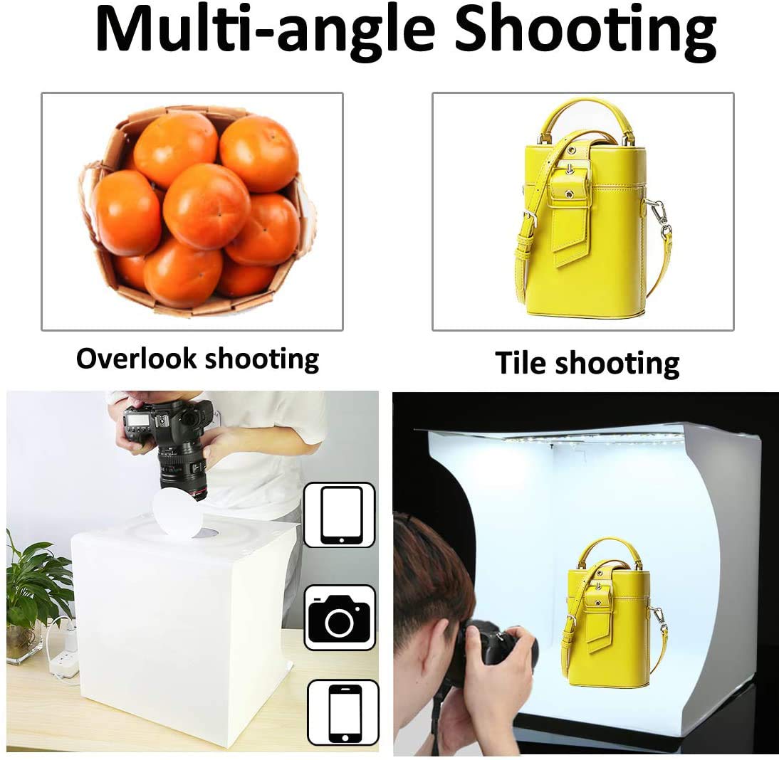 Photo Studio Light Box Kit 12x12 Inch, Folding Lightbox for Small Product Photography, 128 LED Adjustable Lighting, Portable Shooting Tent with 3 Light Colors & 6 Backgrounds