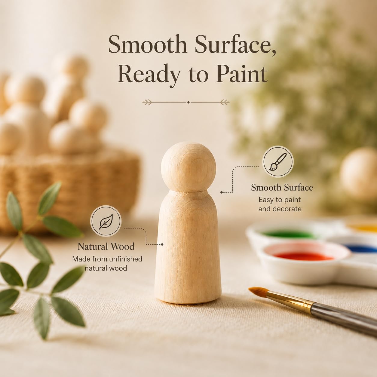 50 Wooden Peg Dolls for Crafts & Painting, Unfinished Waldorf Peg People Set with Storage Box for DIY Art Projects