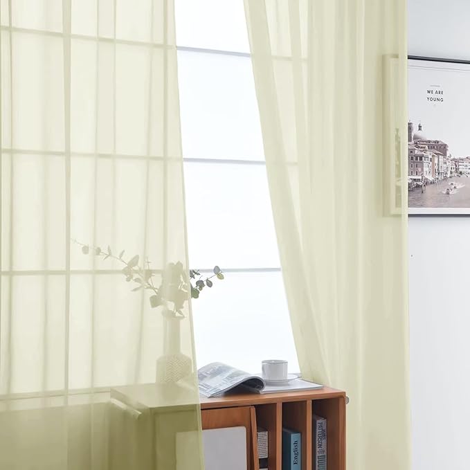 SpaceDresser Basic Rod Pocket Sheer Voile Window Curtain Panels Sage Green 1 Pair 2 Panels 52 Width 54 Inch Long for Kitchen Bedroom Children Living Room Yard（Sage Green, 52W x 54L）