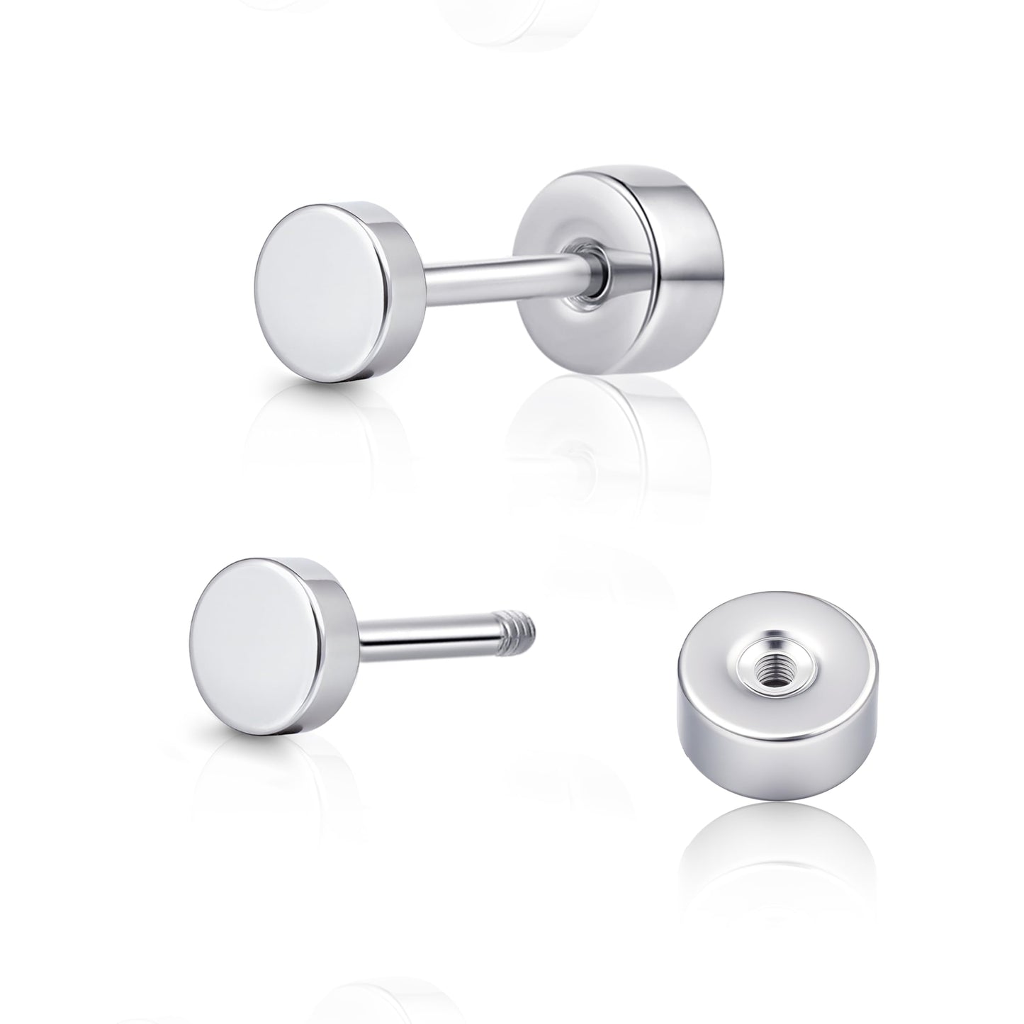 limerencia G23 Hypoallergenic Titanium Screw on Back Flat Back Dot Stud Earrings, 3mm/4mm/5mm Simple Classic Cartilage Non-Nickel Stud Earrings for Women Men(3mm,Silver)