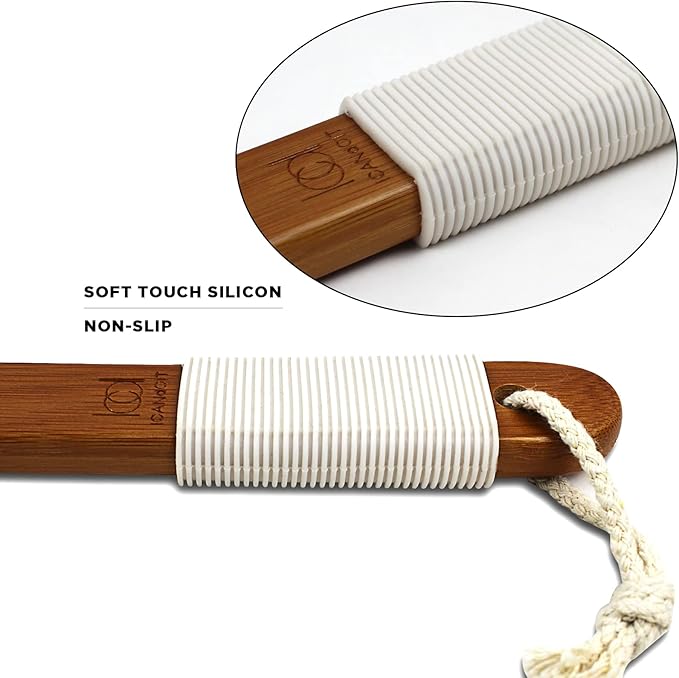ICANdOIT-19.68Inch Natural Boar Bristles Anti-Slip Extra Long Handle Bath Brush,Bent Handle Shower Scrubber for Exfoliating,Shower Back Brush,Exfoliation Set with Pumice Stone (1 Pack)