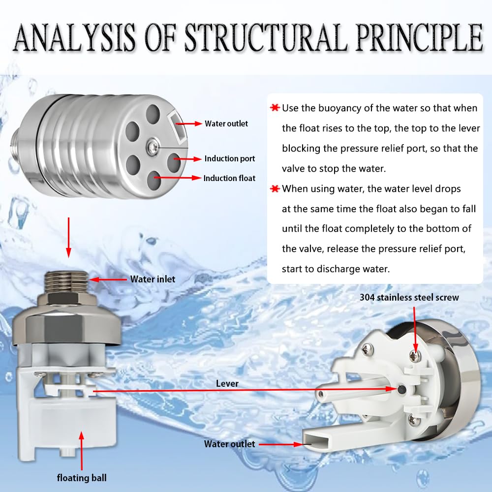 Float Valve,1/2" to 3/4'' water level control float valve, 304 Stainless Steel Fully Automatic Watershut off valve, Automatic Water Level Controller for Tank, Pool, Livestock Troughs.