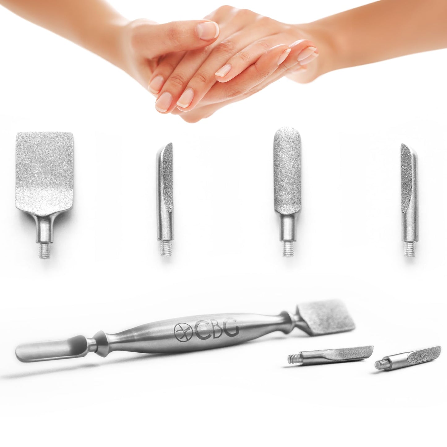 Cuticle-B-Gone Nail Care & Cuticle Remover Tool with Interchangeable Attachments, At Home or Travel Ready, Gentle Cuticle & Hangnail Grooming for Finger Nails & Toe Nails