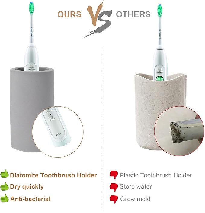 Diatomite Toothbrush Holder, BOJDOPIE Water Absorption Quick Drying Bathroom Countertop Organizer, Stand Cup for Toothpaste Makeup Brushes Razors