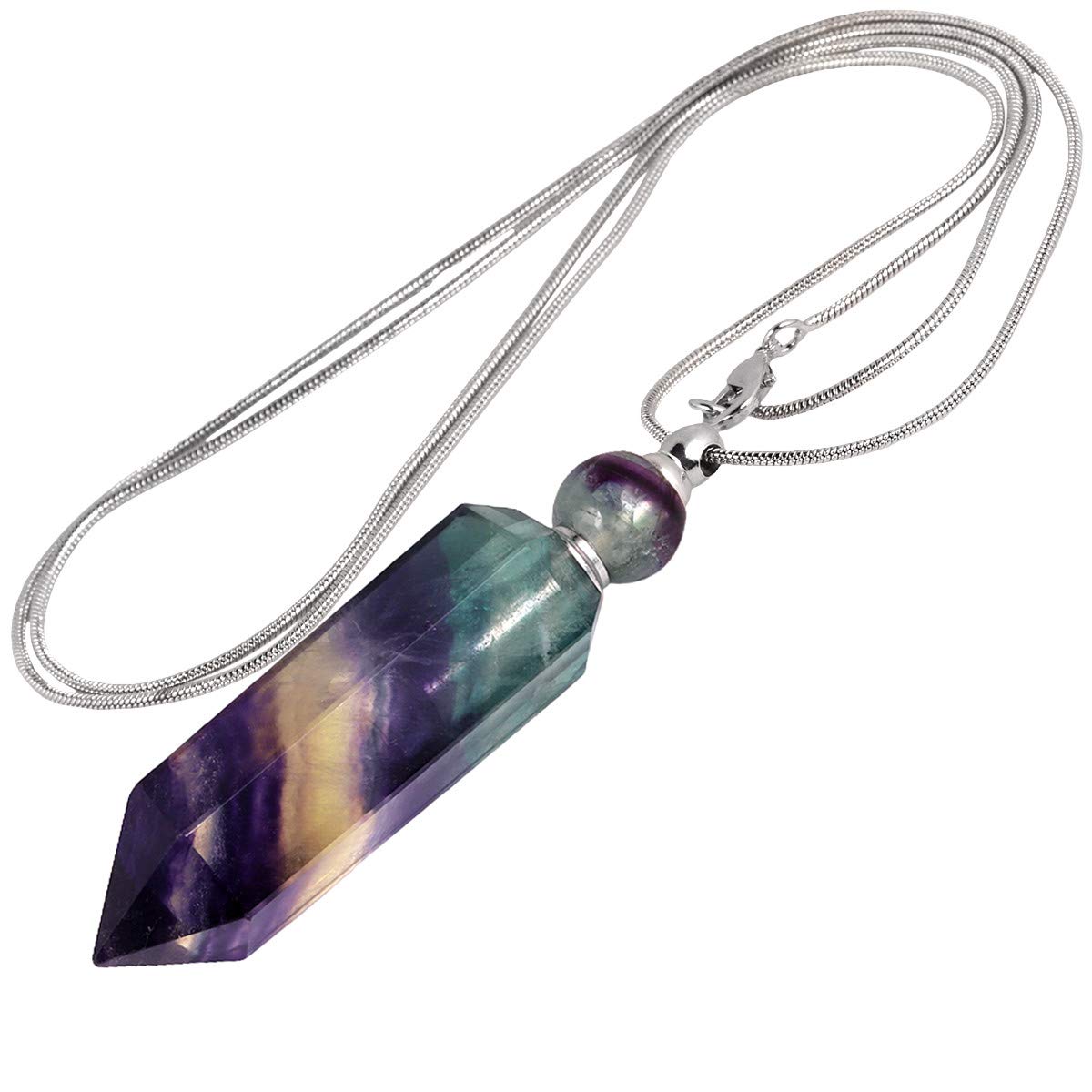 TUMBEELLUWA Essential Oil Diffuser Aromatherapy Stone Pendant Necklace for Unisex,Healing Crystal Point Gemstone Necklace for Women and Men, Fluorite Stone
