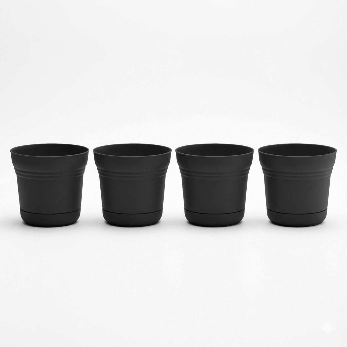 Bloem Saturn 7" Round Plastic Planter - Indoor/Outdoor, Snap-in Saucer & Drainage Holes, Black, 4-Pack