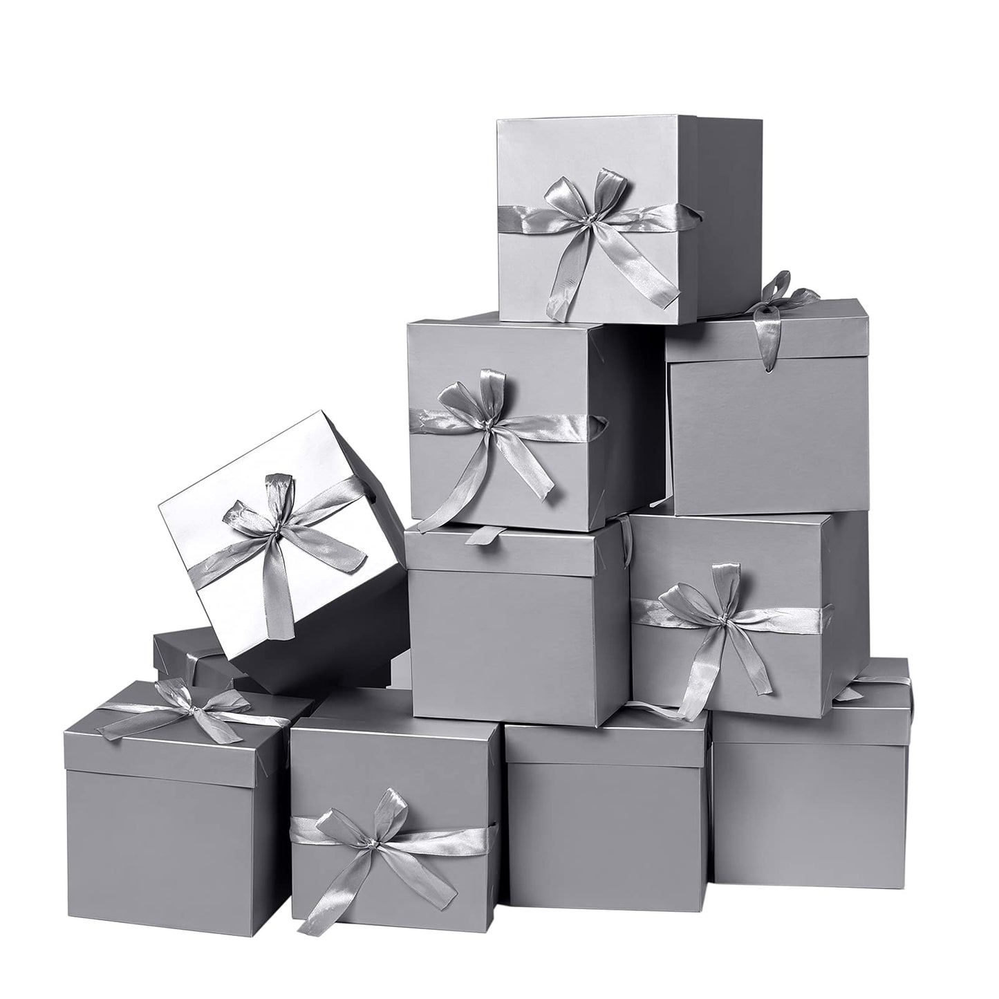 GP SUP 12 Packs Gift Boxes with Lids,Paper Gift Wrap Boxes 10x10x10cm,for Gifts, Bridesmaids, Chocolate, Cupcake, Crafting,Mother's Day(Silver, 4”×4”×4”)