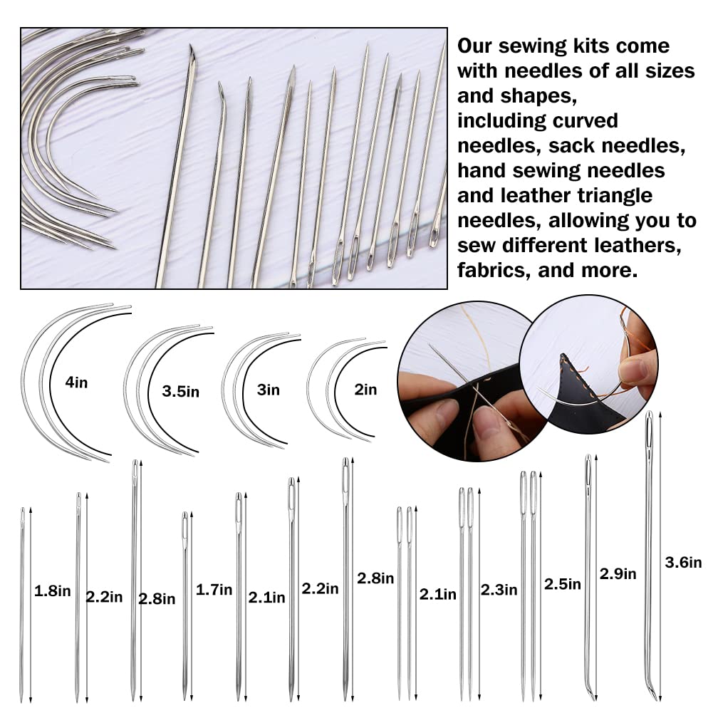 Yizzvb 46 Pcs Leather Stitching Sewing Kit,Sewing Tools Kit with 4mm Lacing Stitching Chisel, Waxed Thread and Large-Eye Needles for Leather Craft Projects DIY Sewing Work