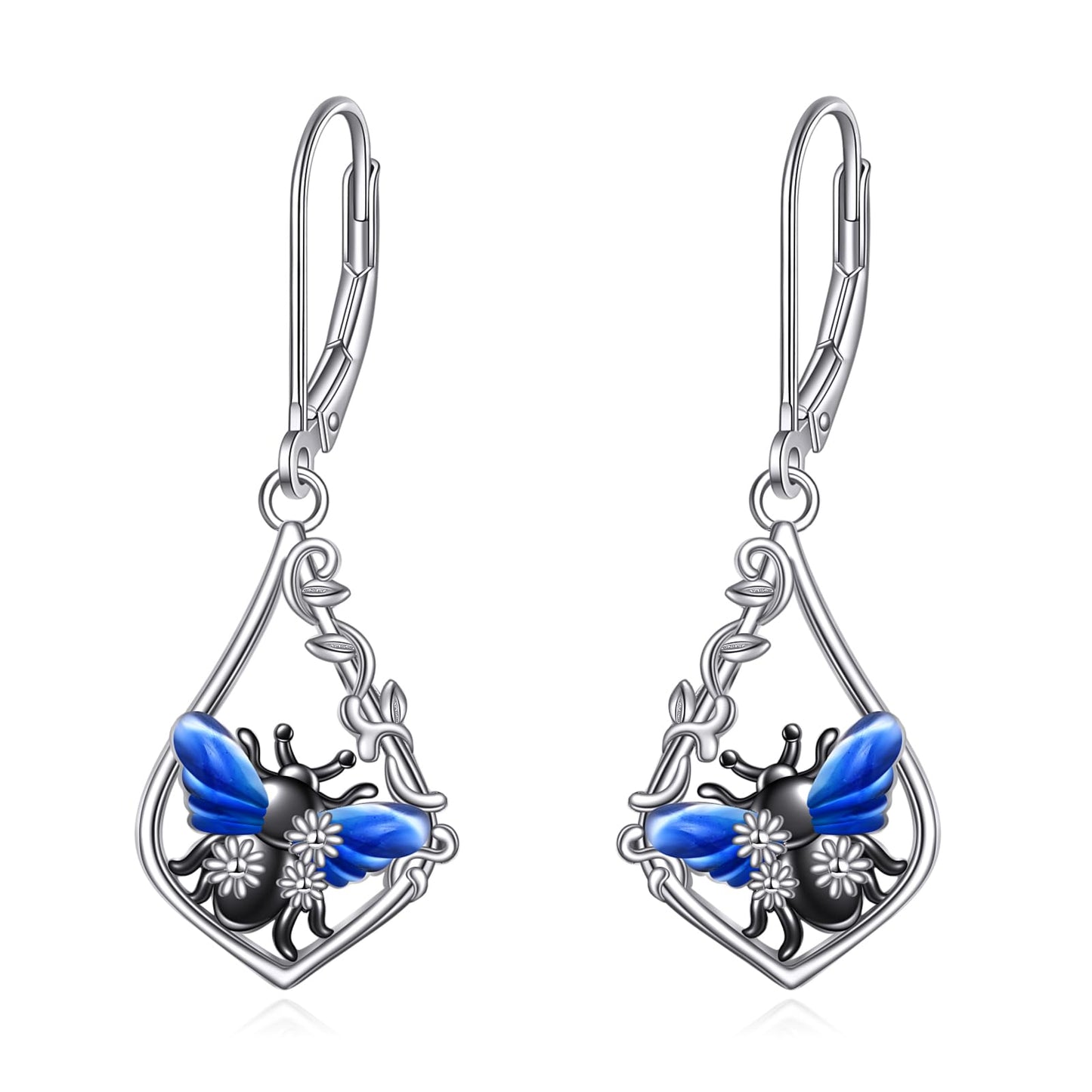 Bee Earrings Sterling Silver Daisy Filigree Earrings Leverback Dangle Earrings Drop Jewelry Birthday Gifts for Women