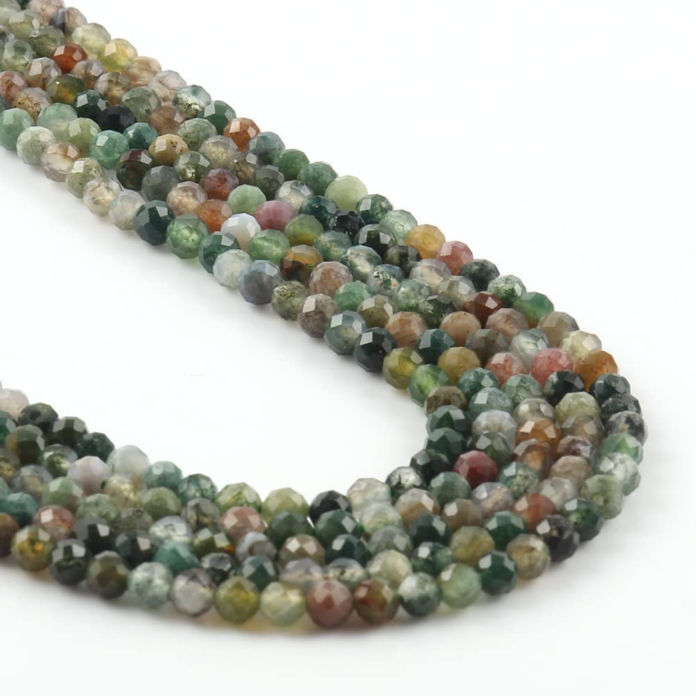 Song Xi 120pcs 3mm Natural Indian Agate Gemstone Beads Faceted Round Loose Stone Beads for Jewelry Making