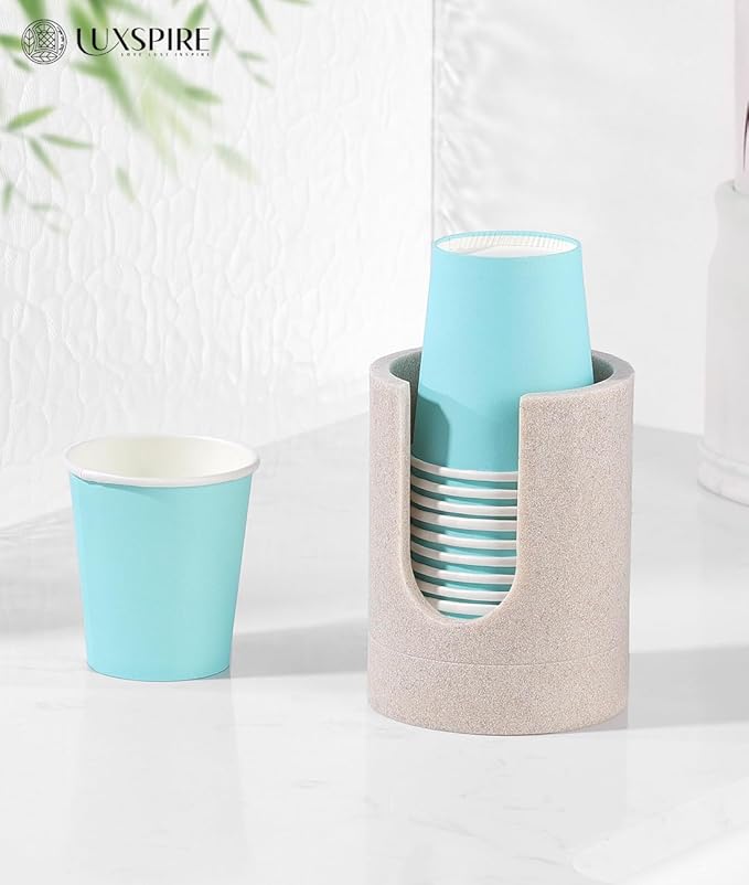 Luxspire Bathroom Cup Dispenser, 3oz Dixie Cup Dispenser, Resin Dixie Cup Holder, Disposable Paper Cup Holder for Bathroom, Cotton Pad Holder, Guest Bathroom Essentials, Beige