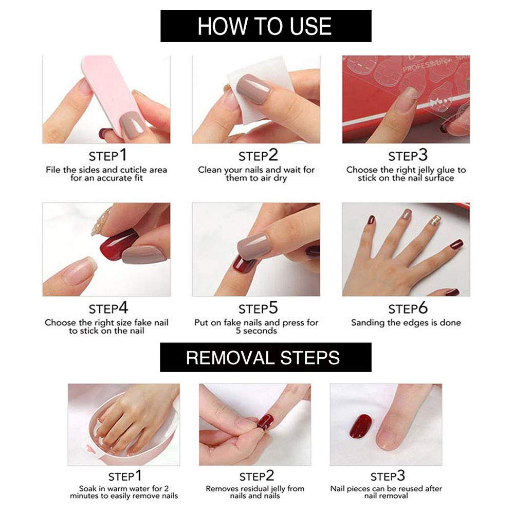 YoYoee Medium Coffin False Nails Full Cover Nails Tips Marble Nails Nude Press on Nails Gradient Fake Nails for Women and Girls 24PCS