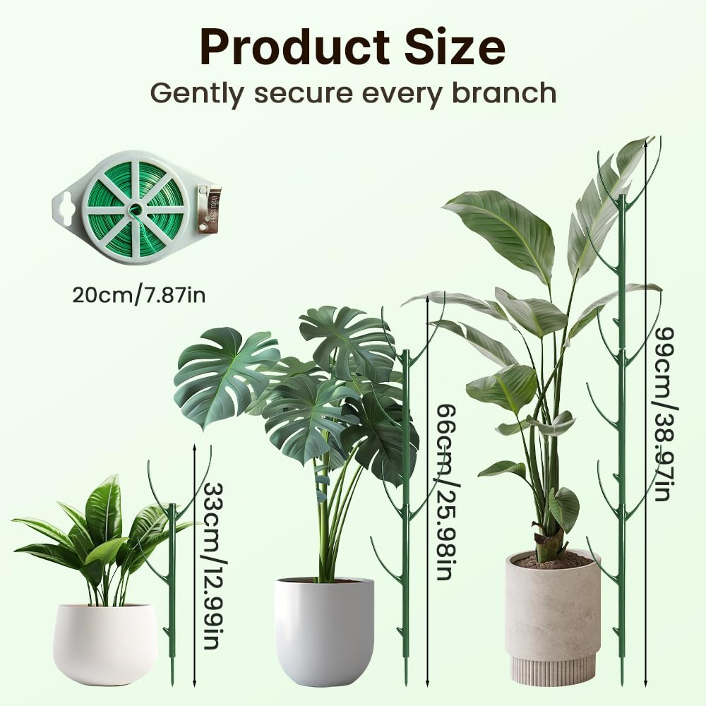 Plant Support Stakes, 9 Pack Plant Stakes for Indoor Plants, Stackable 3 Tier Durable Trellis Garden Poles for Outdoor Gardening, Plant Support Structures for Monstera Climbing Plants (Green-9Pack)