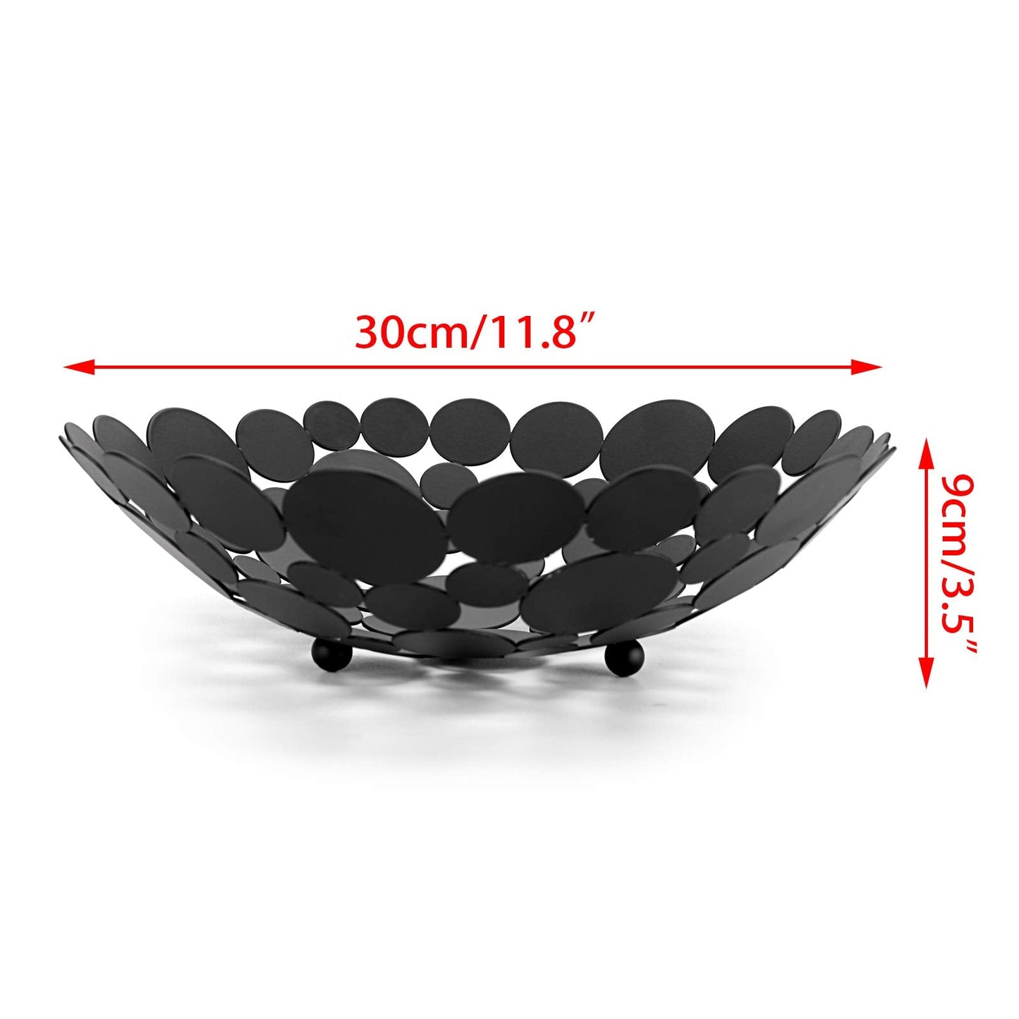 OwnMy Metal Fruit Bowl Basket Creative Table Centerpiece Fruit Stand Decorative Countertop Fruit Holder for Kitchen Counter, Iron Large Fruit Plate Round Storage Tray for Bread Snacks Candy (Black)