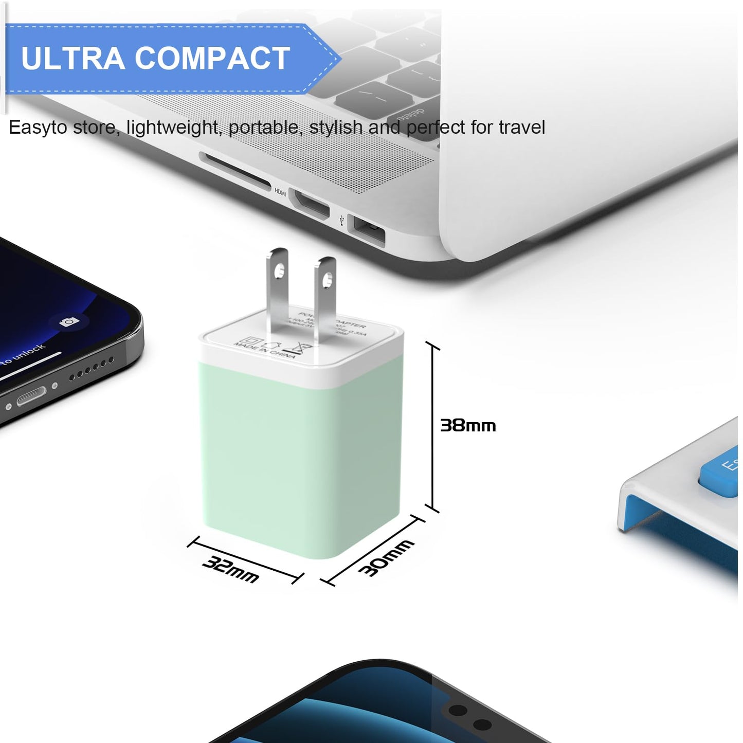 6Pack USB Wall Charger, iGENJUN 2.4A Dual USB Port Cube Power Plug Adapter Fast Phone Charger Block Charging Box Brick for iPhone 15/15 Pro/15 Pro Max/14, Samsung Galaxy, Pixel, LG, Android-Multicolor