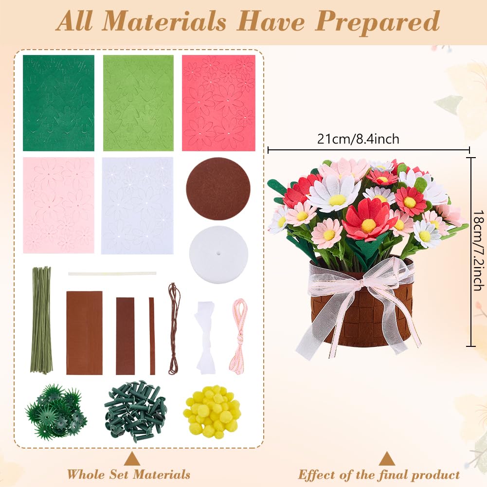 WEBEEDY DIY Felt Flower Craft Kit for Adults Daisy Pot Bonsai Kit with Arrange Pre-Cut Flowers, Foliage and Instruction for Beginners Daisy Felt Potting Craft for Home Desktop Christmas Decor Gift