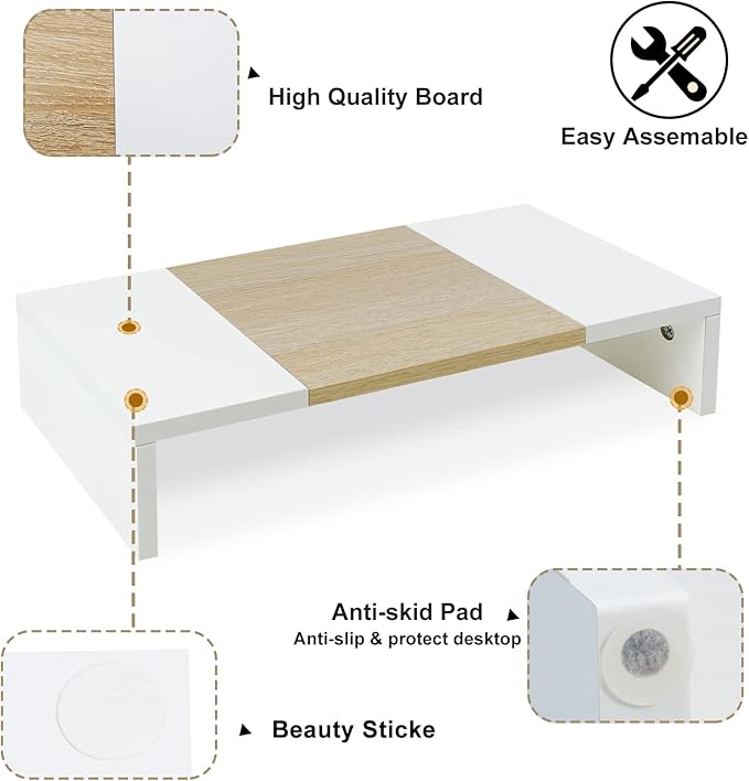 TEAMIX 20 Inch Monitor Stand Riser, Wooden Desktop Riser for TV/PC/Laptop/Printer, Cozy Monitor Riser with Storage, Laptop Shelf for Home Office