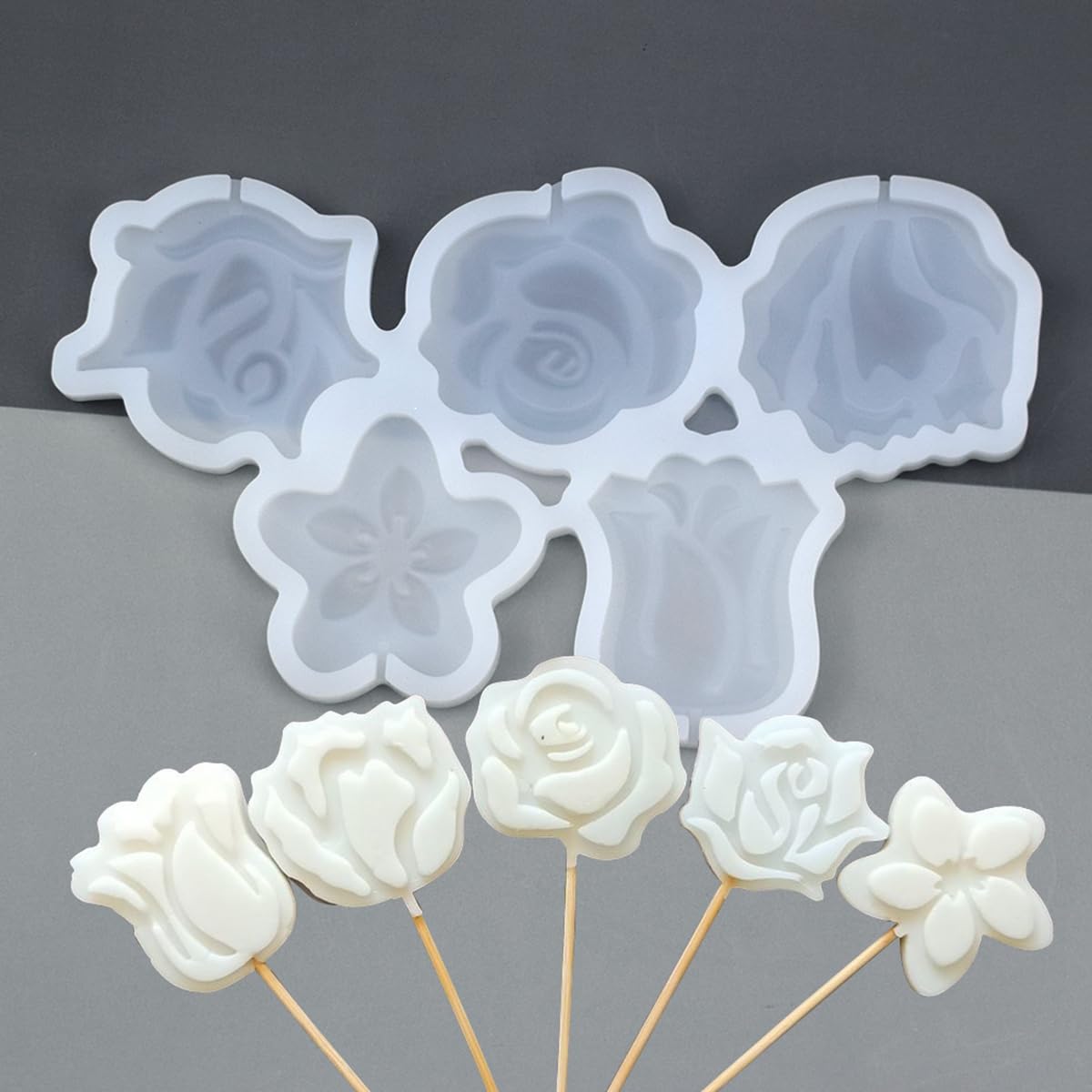 mostsom 2pcs/lot Rose Shape Silicone Mold Lollipop Mould Children Kids DIY Baking Tools for Chocolate Candy Biscuit Home Kitchen Accessories (F_ Rose Flower)