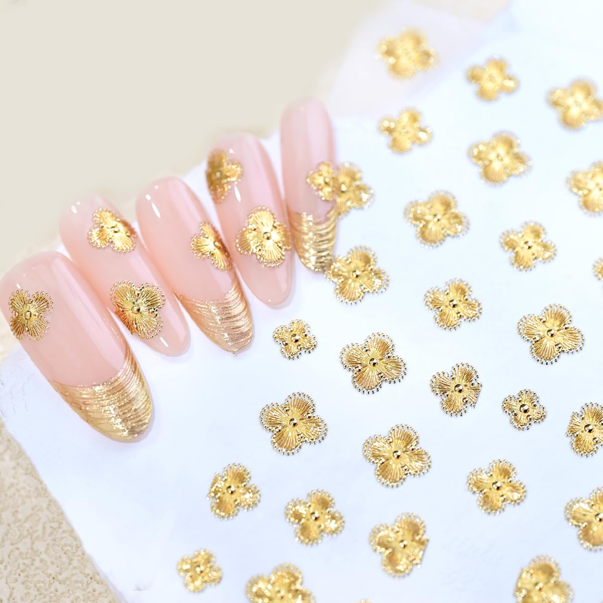 Four-Leaf Clover Nail Art Stickers Gold Shamrock Nail Stickers, St. Patrick's Day Nail Decals 5D Embossed Saint Patrick Self-Adhesive Nail Decorations for Women 1 Sheet