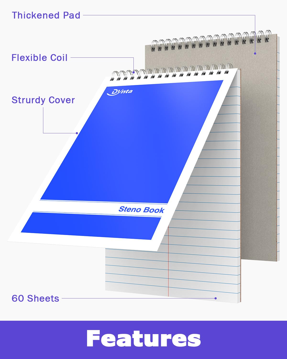 Dynta Steno Pads Spiral 6x9 12 Pack Gregg Rule Notebooks 6 Assorted Covers 60 Sheets White Paper, Writing Note Pads for Note-Taking in School Office Home College University Work Travel