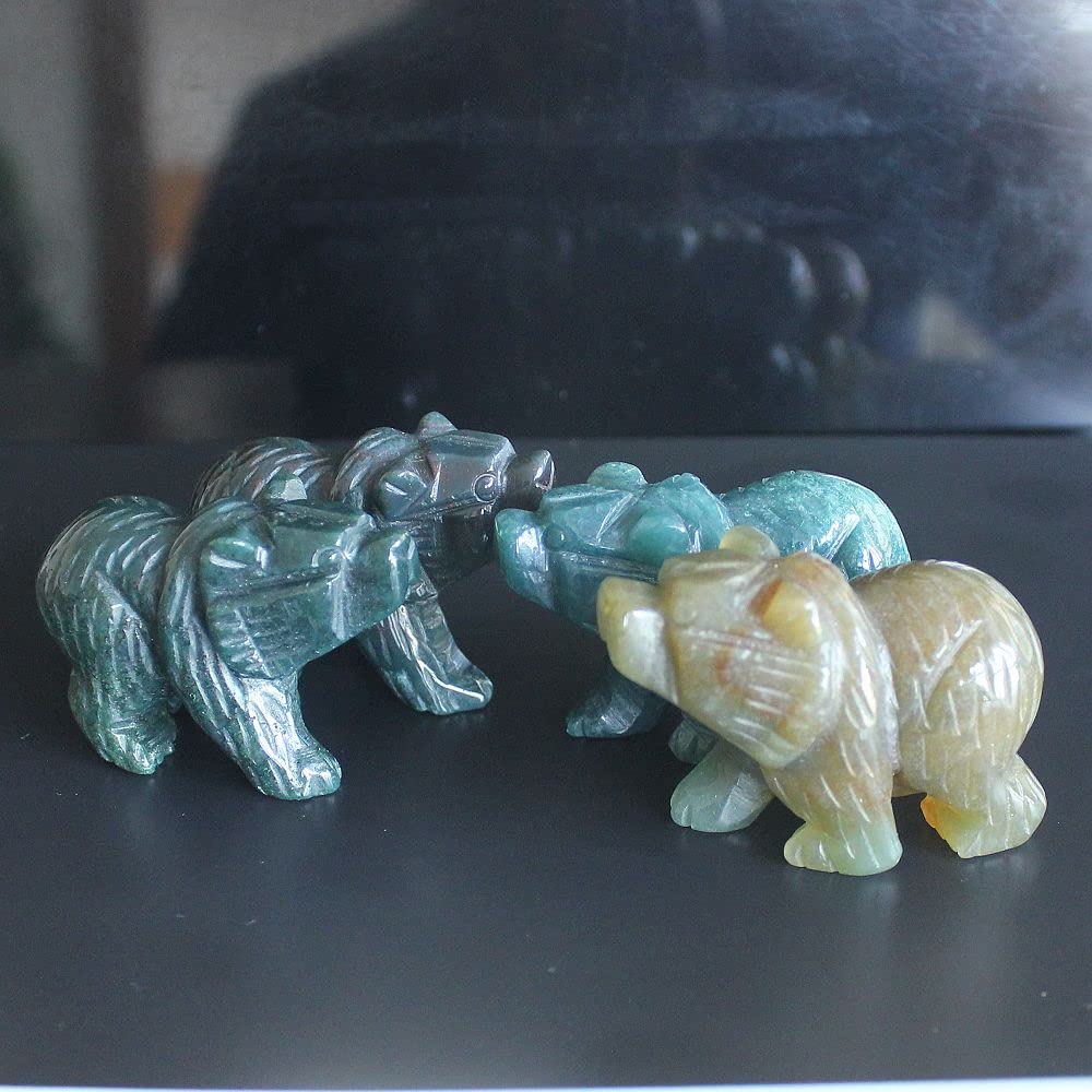 2'' Hand Carved Mixed gemstome Crystal Bear Figurine Animal Carving (Indian Agate)