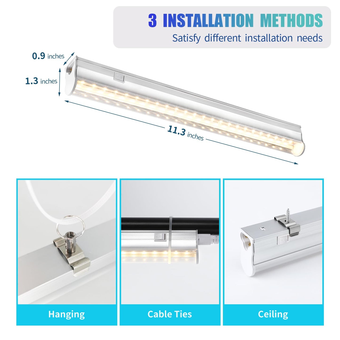 Hywyimlait 1FT Indoor Plant Grow Light, Full Spectrum Sunlight, T5 Grow Lamp with Side Switch, LED Growth Light Bulb, Plug and Play, Easy Installation, Suitable for Greenhouse Seedlings, 4 Pack