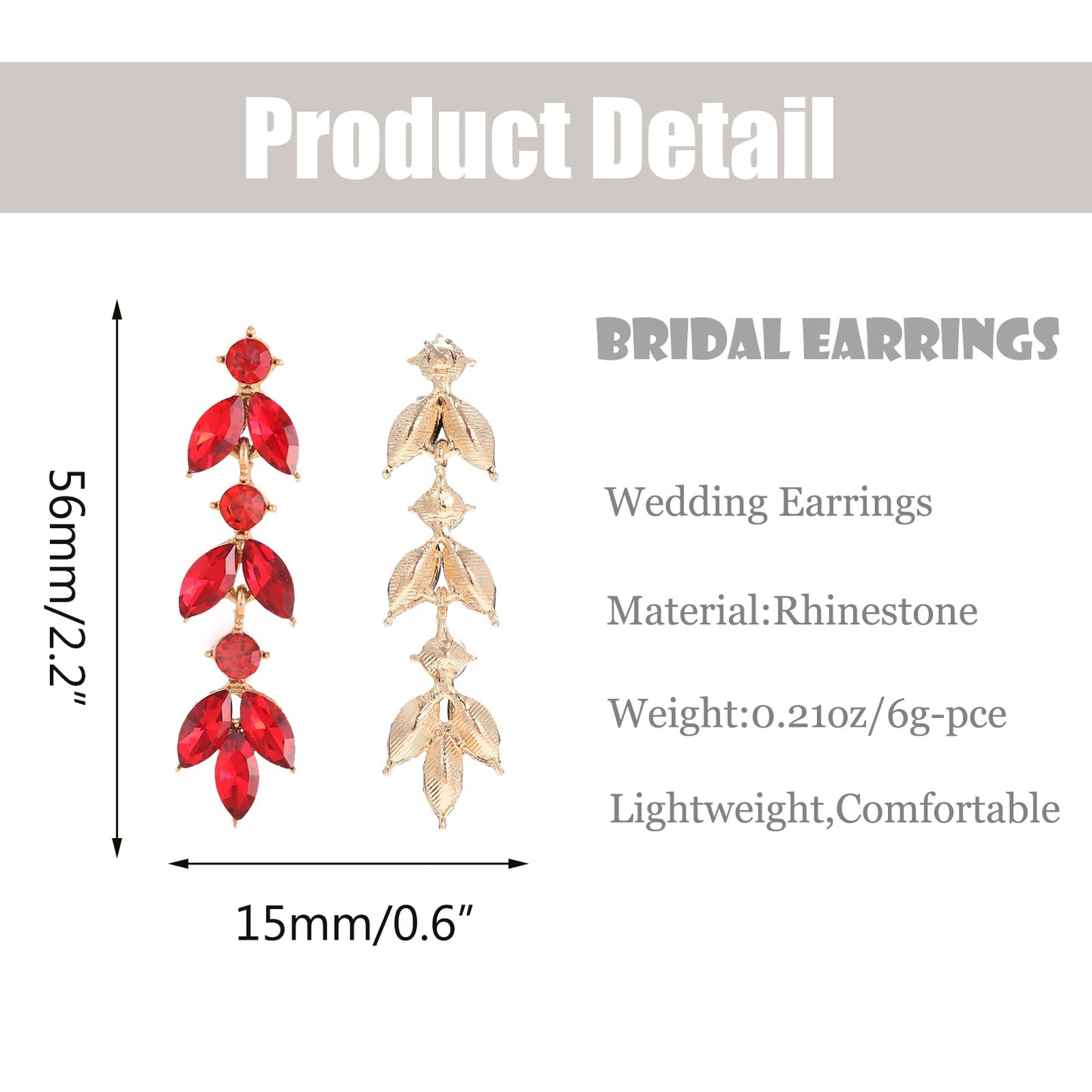 GAOKOXI Red Wedding Rhinestone Dangle Earrings Elegant Bridal Crystal Drop Earrings for Women Bridesmaids Guest Party Prom