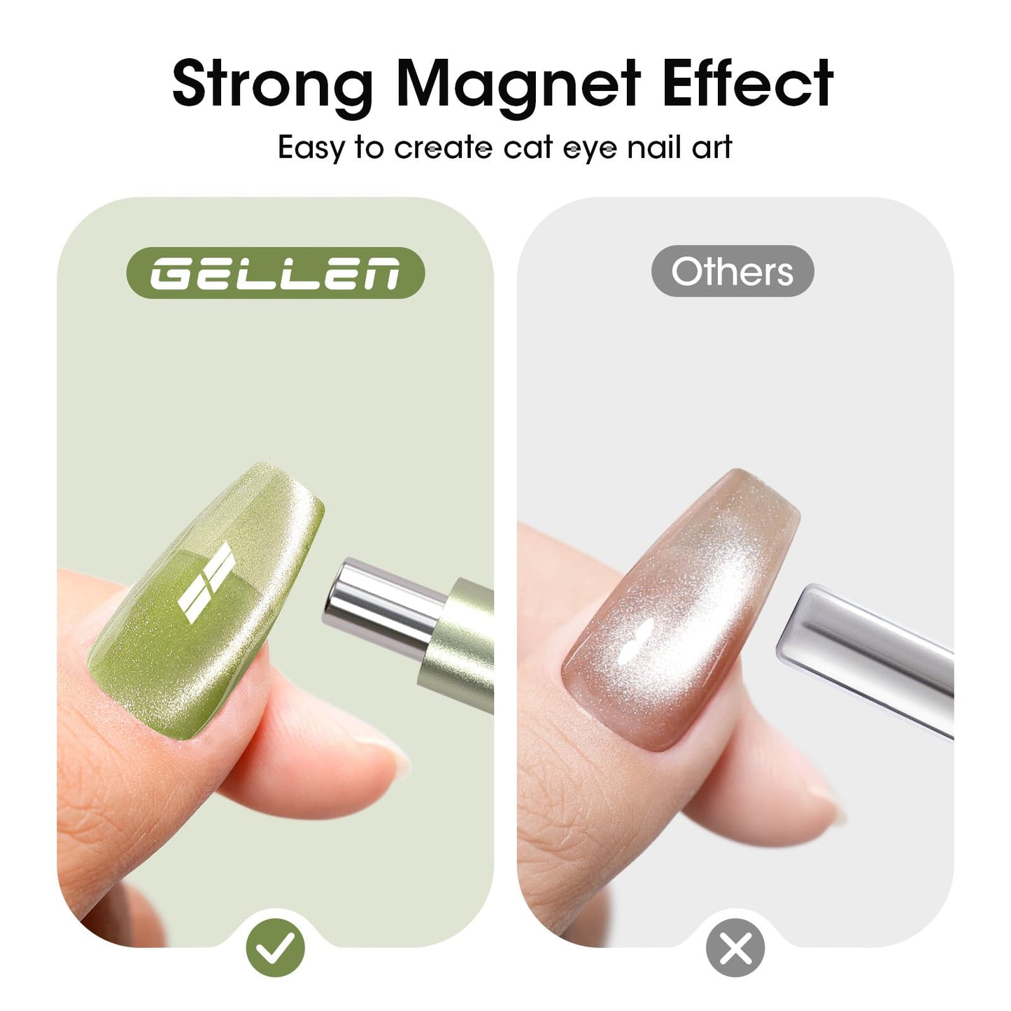 Gellen Green Double-Ended Cateye Magnet for Nails – Dual Cat Eye Nail Magnet Tool with Wide & Narrow Tips, Strong Magnetic Stick for Cat Eye Gel Polish Nail Art DIY Salon Use