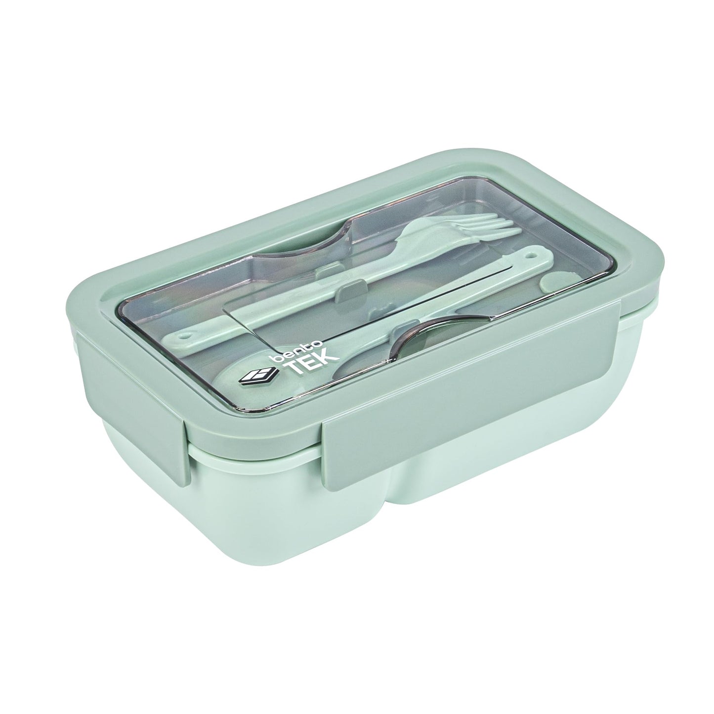 Restaurantware-Bento Tek 28.7 Ounce Bento Box, 1 Reusable Lunch Container - With Fork And Spoon, Does Not Contain BPA, Green Plastic Reusable Lunch Box, Microwavable, Dishwashable