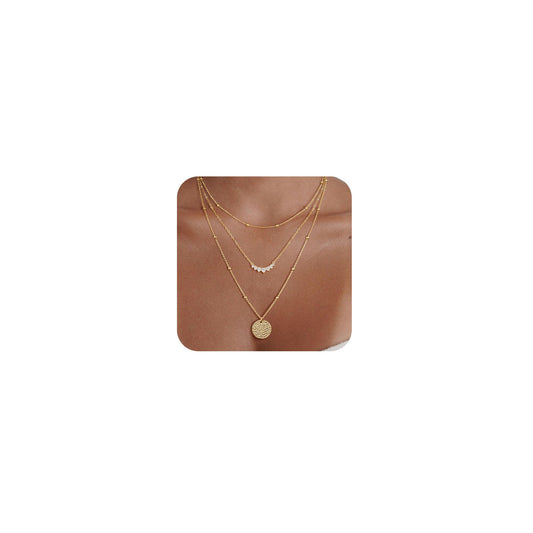 AGWOLF Gold/Silver Layered Necklaces for Women,Dainty 14k Gold Plated Stackable Choker Necklaces for Women,Trendy Layering Coin Chain Pendant Jewelry Set Gifts